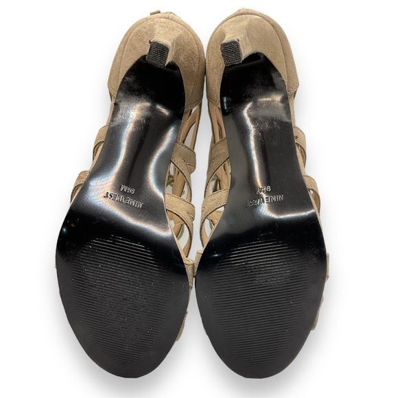 Nine West Authority Peep Toe Cutout Cage Heels Taupe Suede - Picture 4 of 5